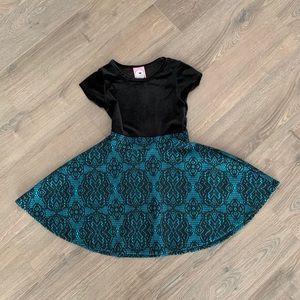 Girls black and turquoise velvet top dress